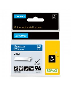DYMO Rhino Étiquettes en vinyle industrielles | 12 mm x 5,5 m | autocollantes impression en noir sur fond bleu | pour étiquete