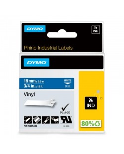 DYMO Rhino étiquettes industrielles autocollantes en vinyle | 19 mm x 5,5 m | impression en blanc sur fond bleu