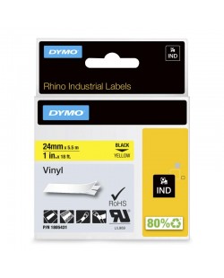 DYMO Rhino Étiquettes en vinyle industrielles | 24 mm x 5,5 m | autocollantes impression en noir sur fond jaune | pour étiquet