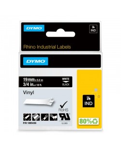 DYMO Rhino étiquettes industrielles autocollantes en vinyle | 19 mm x 5,5 m | impression en blanc sur fond noir