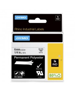 DYMO Rhino Étiquettes Industrielles | polyester permanent | 6 mm x 5,5 m | autocollantes impression en Noir sur fond blanc | po