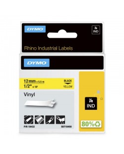 DYMO Rhino Étiquettes en vinyle industrielles | 12 mm x 5,5 m | autocollantes impression en noir sur fond jaune | pour étiquet