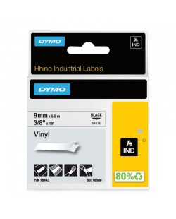 DYMO Rhino Étiquettes en vinyle industrielles | 9 mm x 5,5 m | autocollantes impression en noir sur fond blanc | pour étiquete