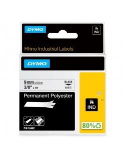 DYMO Rhino étiquettes industrielles autocollantes en polyester | 9 mm x 3,5 m | impression en noir sur fond blanc
