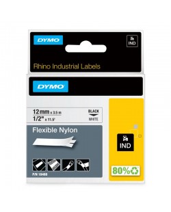 DYMO Rhino Étiquettes industrielles | Nylon flexible | rouleau de 12 mm x 3,5 m | autocollantes impression en noir sur fond bla