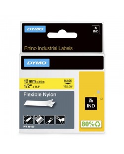 DYMO Rhino Étiquettes industrielles | Nylon flexible | rouleau de 12 mm x 3,5 m | autocollantes impression en noir sur fond jau