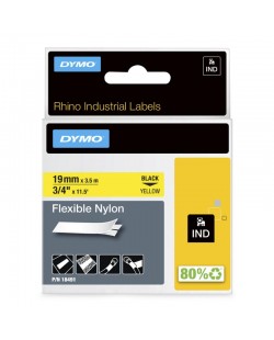 DYMO Rhino Étiquettes industrielles | Nylon flexible | rouleau de 19 mm x 3,5 m | autocollantes impression en noir sur fond jau