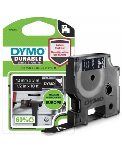 DYMO D1 Étiquettes résistantes | 12mm x 5,5m | impression en blanc sur fond noir | autocollantes étiquettes authentiques pour