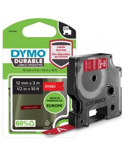 DYMO D1 Étiquettes résistantes | 12mm x 3m | impression en blanc sur fond rouge | autocollantes étiquettes authentiques pour