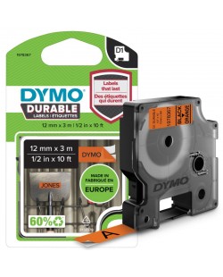 DYMO D1 Étiquettes résistantes | 12mm x 3m | impression en noir sur fond orange | autocollantes étiquettes authentiques pour