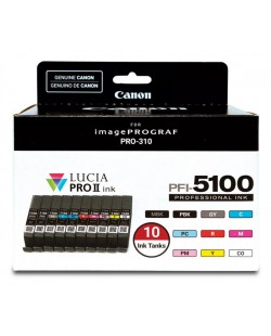 Canon PFI-5100 Multipack cartouche d'encre 10 pièce(s) Original Rendement standard Cyan, Noir mat, Noir