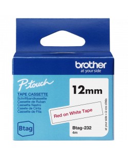 Brother BTAG-232 - Ruban adhésif rouge sur blanc, 12 mm de large, non laminée