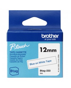 Brother BTAG-233 - Ruban adhésif bleu sur blanc, 12 mm de large, non laminé