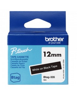 Brother BTAG-335 - Ruban adhésif blanc sur noir, 12 mm de large, non laminé