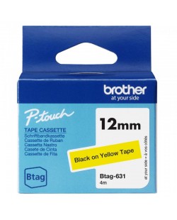 Brother Btag-631 - Ruban adhésif noir sur jaune, 12 mm de large, non laminé
