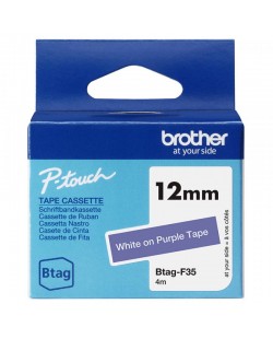 Brother BTAG-F35 - Ruban adhésif blanc sur violet, 12 mm de large, non laminé