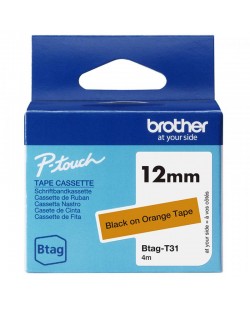 Brother BTAG-T31 – Ruban adhésif noir sur orange, 12 mm de large, non laminé