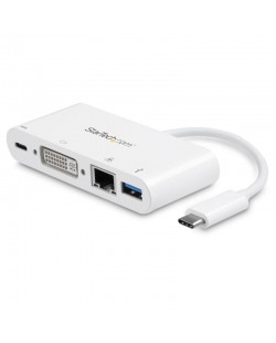 StarTech.com Adaptateur Multiport USB C - Adaptateur Vidéo USB-C vers DVI-D (numérique) avec 60W PD Passthrough Charging, GbE,
