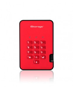 iStorage diskAshur2 256-bit 256GB USB 3.2 secure encrypted solid-state drive - Red IS-DA2-256-SSD-256-R