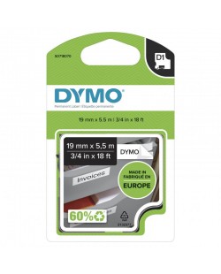 DYMO D1 étiquettes autocollantes authentiques | rouleau de 19 mm x 5,5 m | impression en vert sur fond noir | pour étiqueteuse