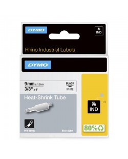 DYMO Rhino gaines thermorétractables industrielles | 9 mm x 1,5 m | Impression en noir sur fond blanc | pour étiqueteuses Rhin