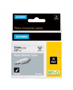 DYMO Rhino gaines thermorétractables industrielles | 12 mm x 1,5 m | Impression en noir sur fond blanc | pour étiqueteuses Rhi