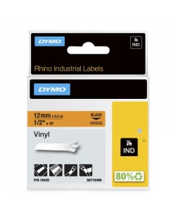 DYMO Rhino Étiquettes en vinyle industrielles | 12 mm x 5,5 m | autocollantes impression en noir sur fond orange | pour étique