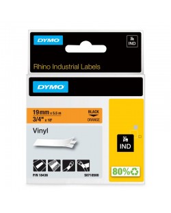 DYMO Rhino Étiquettes en vinyle industrielles | 19 mm x 5,5 m | autocollantes impression en noir sur fond orange | pour étique