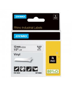 DYMO Rhino Étiquettes en vinyle industrielles | 12 mm x 5,5 m | autocollantes impression en noir sur fond blanc | pour étiquet