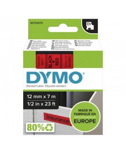 DYMO D1 étiquettes autocollantes authentiques | rouleau de 12 mm x 7 m | impression en noir sur fond rouge | pour étiqueteuses
