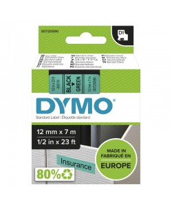 DYMO D1 étiquettes autocollantes authentiques | rouleau de 12 mm x 7 m | impression en vert sur fond noir | pour étiqueteuses