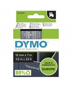 DYMO D1 étiquettes autocollantes authentiques | rouleau de 12 mm x 7 m | impression en noir sur fond transparent | pour étique