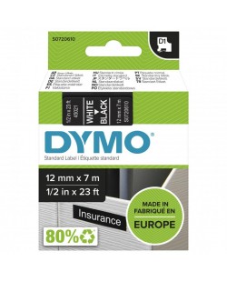 DYMO D1 étiquettes autocollantes authentiques | impression en blanc sur fond noir | 12 mm x 7 m | pour étiqueteuses LabelManag