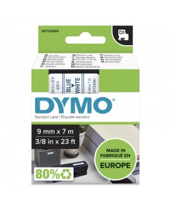 DYMO D1 étiquettes autocollantes authentiques de hautes performances en polyester | 9mm x 7m | impression en bleu sur fond blan