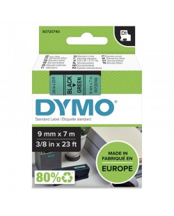 DYMO D1 étiquettes autocollantes authentiques | rouleau de 9 mm x 7 m | impression en noir sur fond vert | autocollantes | pour