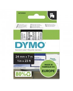 DYMO D1 étiquettes autocollantes authentiques | 24mm x 7m | Noir sur Transparent | pour étiqueteuses LabelManager