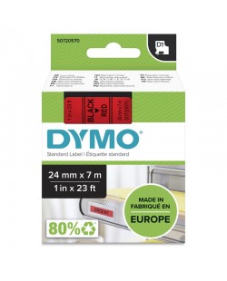 DYMO D1 étiquettes autocollantes authentiques | rouleau de 12 mm x 7 m | impression en noir sur fond rouge | pour étiqueteuses