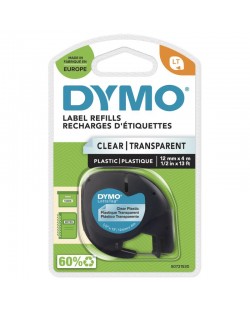 DYMO LetraTag Étiquettes en Plastique Authentique | 12 mm x 4 m | Noir sur Transparent | Étiquettes autocollantes pour étique