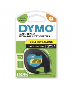 DYMO LetraTag Étiquettes en plastique Authentique | 12 mm x 4 m | impression en noir sur fond jaune | Étiquettes autocollantes