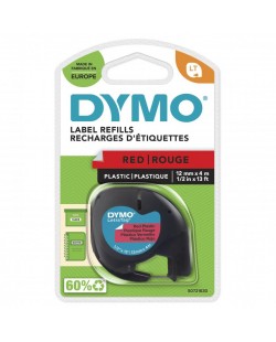 DYMO LetraTag Étiquettes en plastique Authentique | 12 mm x 4 m | impression en noir sur fond rouge | Étiquettes autocollantes