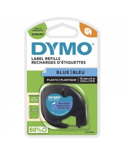 DYMO LetraTag Étiquettes en plastique Authentique | 12 mm x 4 m | impression en noir sur fond bleu | Étiquettes autocollantes