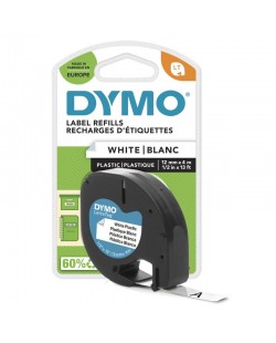 DYMO LetraTag Étiquettes en Plastique Authentique | 12 mm x 4 m | Noir sur Blanc | Étiquettes autocollantes pour étiqueteuse