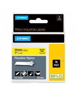 DYMO Rhino Étiquettes industrielles | Nylon flexible | rouleau de 24 mm x 3,5 m | autocollantes impression en noir sur fond jau