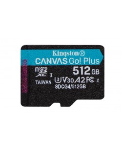 Kingston Technology Carte microSDXC Canvas Go Plus Gen4 200R A2 U3 de 512 Go, pack unique sans ADP