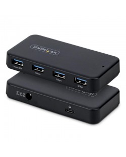 StarTech.com Hub USB-A à 4 Ports, 5 Gbps, Auto-Alimenté, Câble Hôte USB-C et USB-A 2 en 1, 1 Port de Chargement BC 1.2, Adap