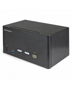 StarTech.com Commutateur KVM DisplayPort 2 Ports pour 3 Moniteurs - 4K 60Hz UHD HDR - KVM de Bureau DP 1.2 avec Hub USB 3.0 2 po