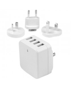 StarTech.com Chargeur mural USB à 4 ports - (34 W/6,8 A) - Chargeur de voyage international - Blanc