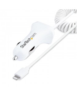 StarTech.com Chargeur Voiture Lightning avec Câble Spiralé - Chargeur Iphone 1m - Double Chargeur USB pour Telephones et Table